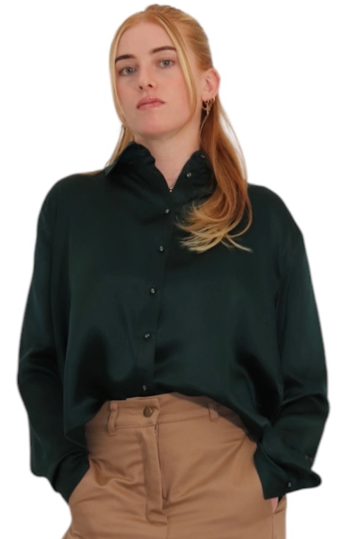 PHOEBE SILK SHIRT - HUNTER